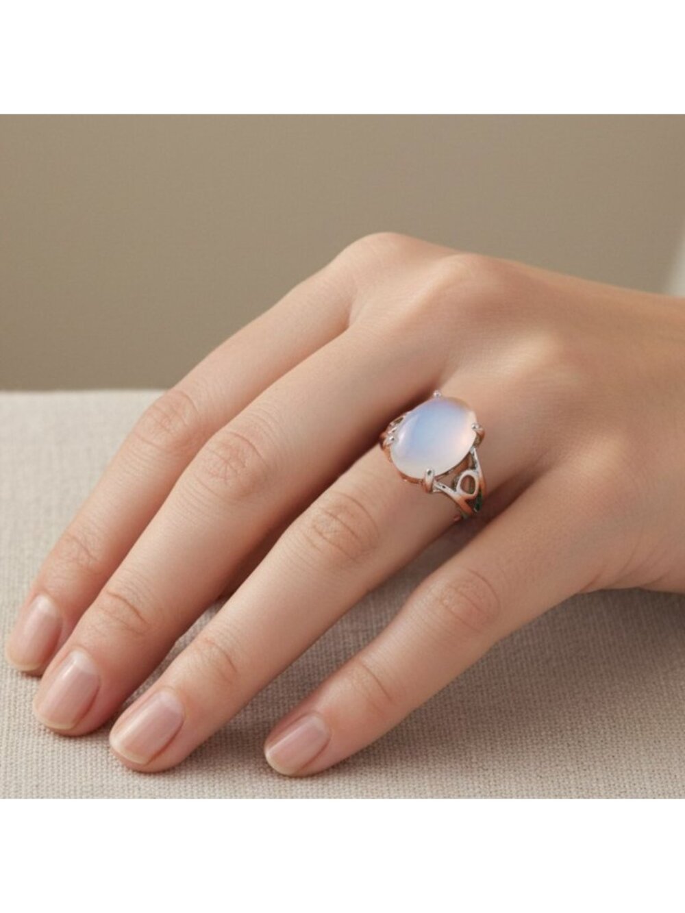 Milky White Cabochon Ring Size 7 Tested Stone Oval Silvertone Band